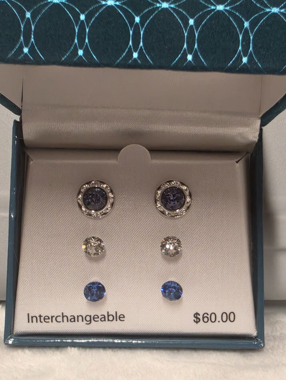 Interchangeable Women's Earring Set - Blue and Clear Stones